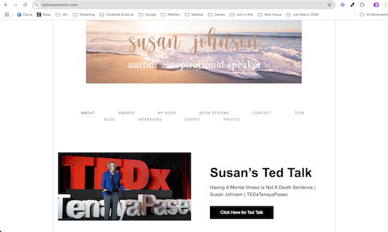 Screenshot of Susan Johnson's website.